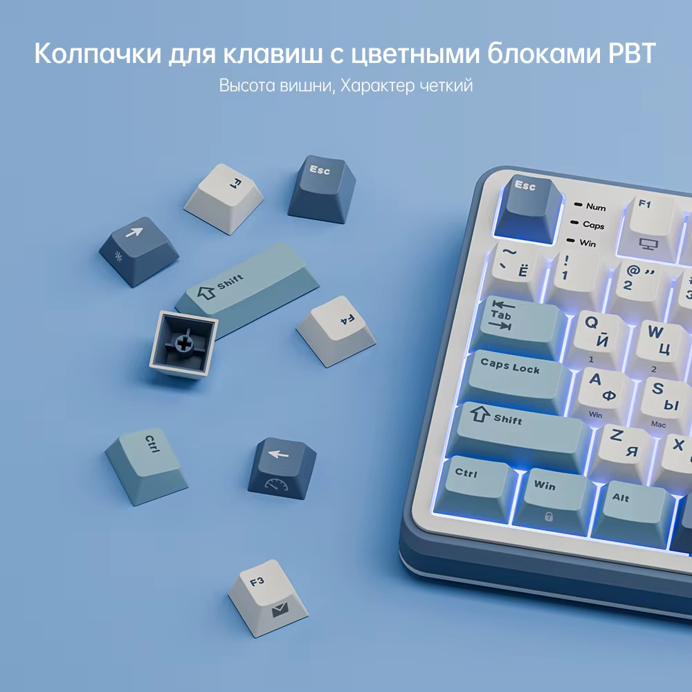 RK ROYAL KLUDGE anglais russe PBT Colorblock Keycaps 98 touches PBT matériau Sublimation adapté au clavier de jeu mécanique