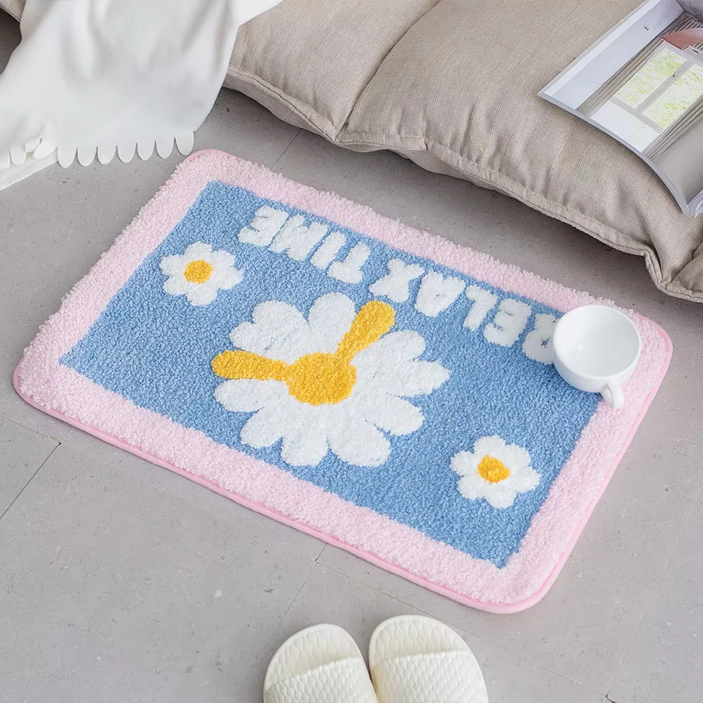 HOLEA-Tapis de Sol Antidérapant en Microcarence, Mignon, Destroy AndrBath Polymères, Décoration de Fleurs Blanches et Jaunes, de Haute Qualité