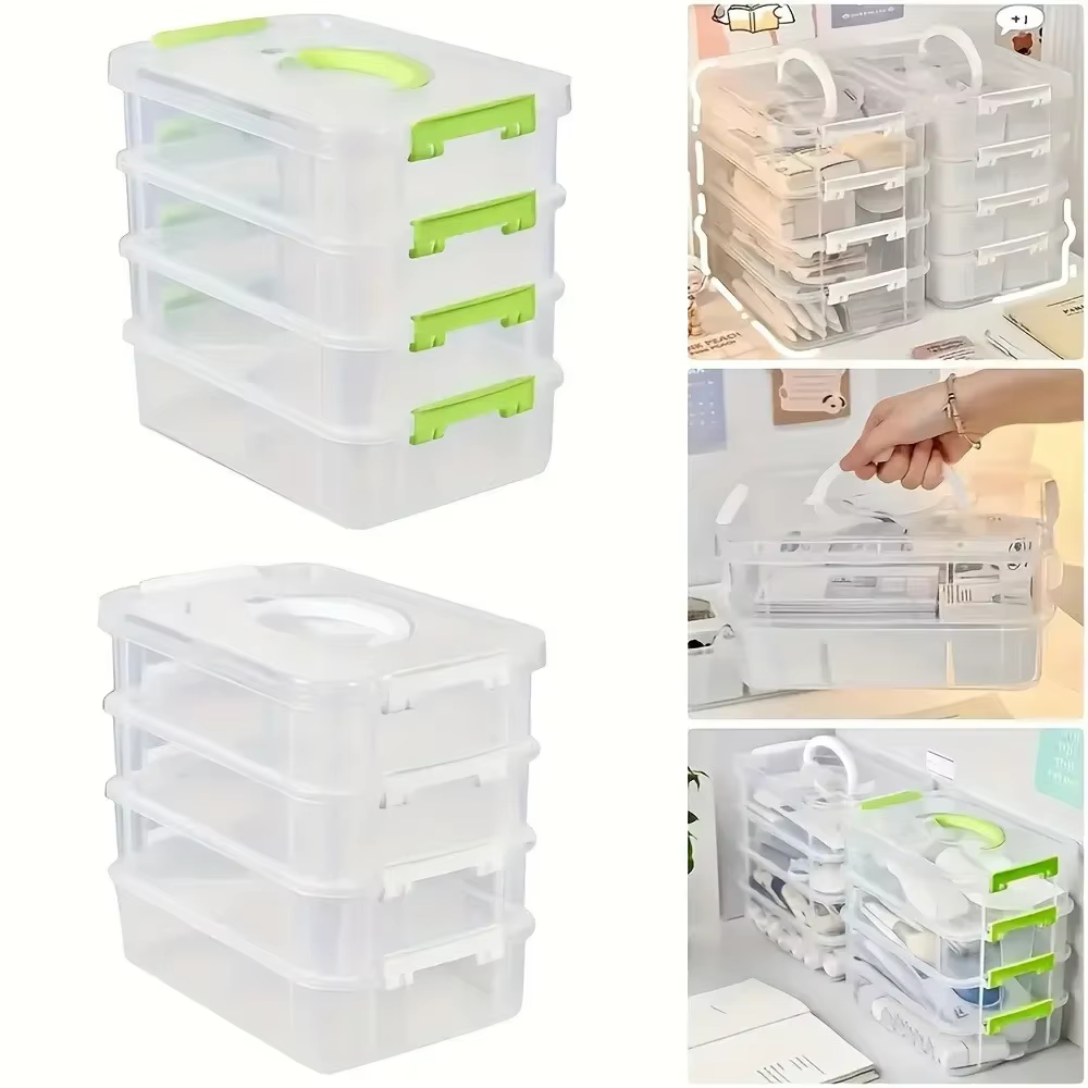 Boîte de rangement en plastique transparent à 4 couches, boîte de rangement à tiroirs compartimentés, boîte de rangement pour blocs de construction, boîte de rangement portable