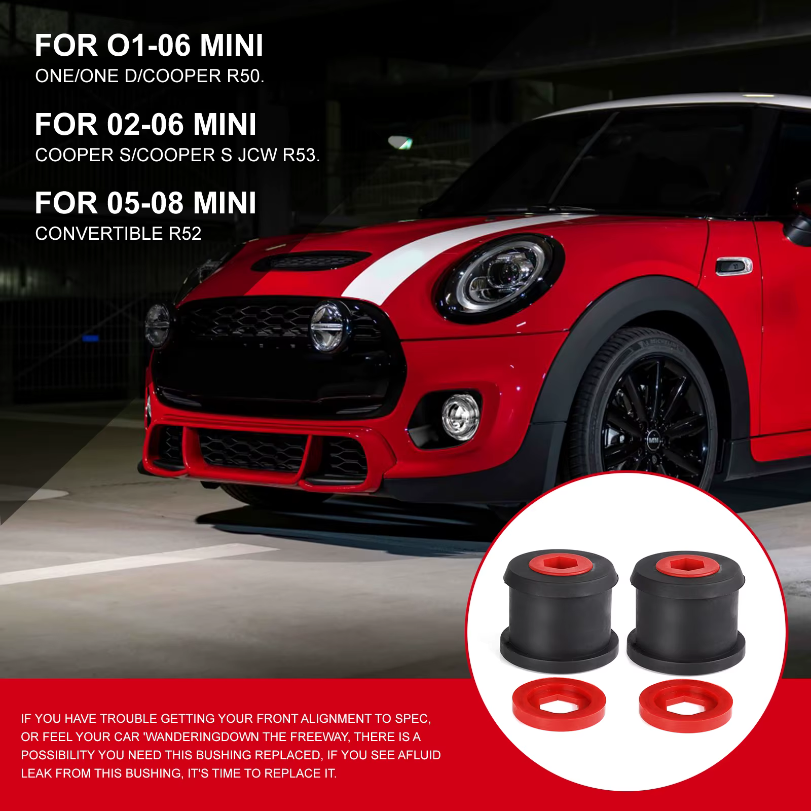 Pour Mini Cooper R56 Suspension R50/R52/R53/R55 R56 R57 R58 R59 12-2015 2 ensembles de silentblocs de suspension avant et arrière pour bras de suspension