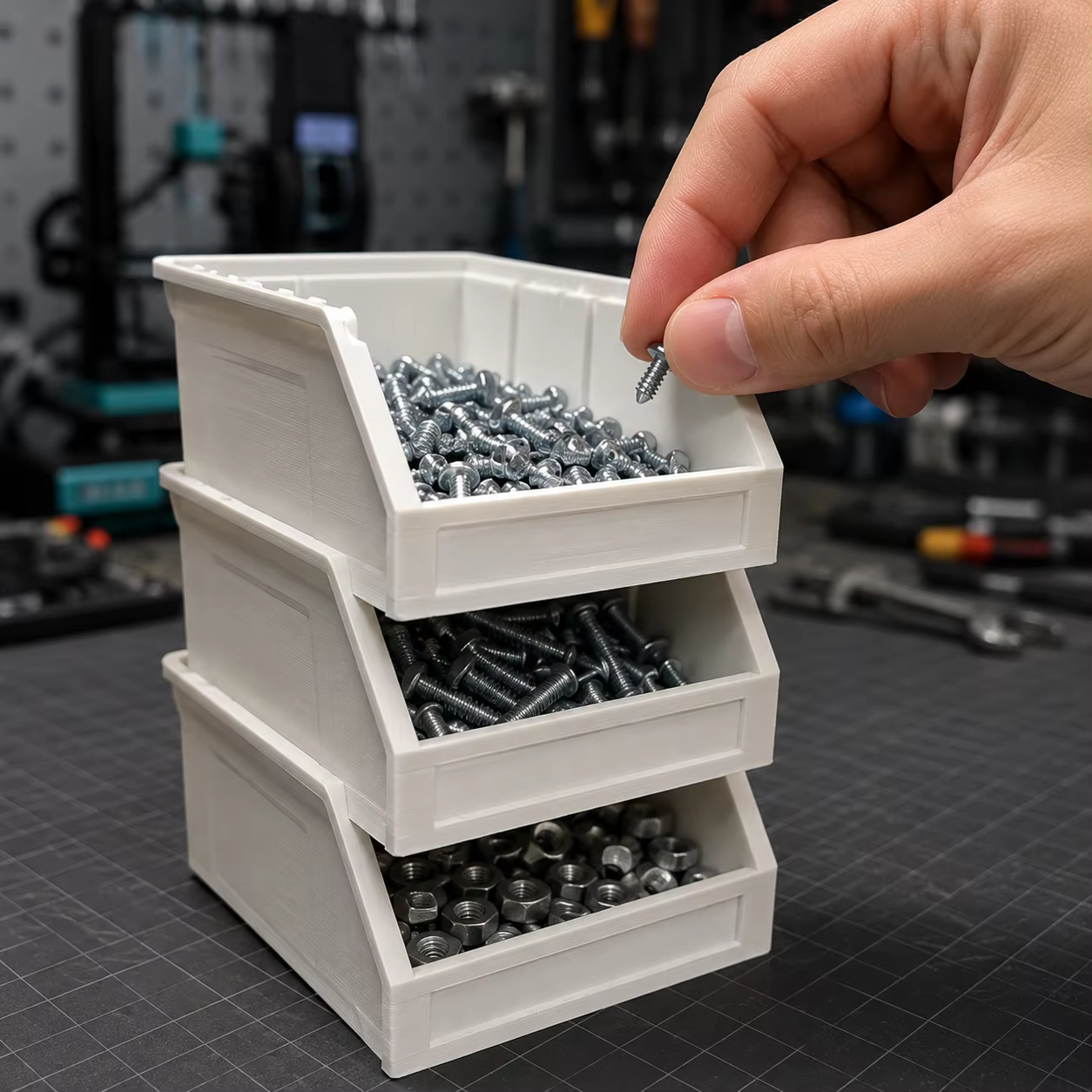 Boîte de rangement en plastique à ouverture inclinée