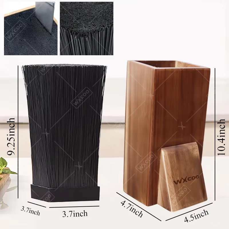 Nouveau porte-couteau universel de cuisine en bois d'acacia, support de cuisine avec poils pour comptoir de cuisine, bloc de couteaux en bois massif