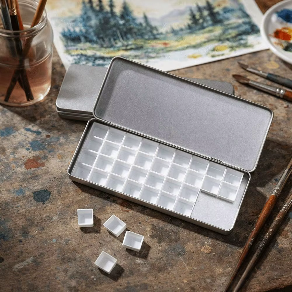 Boîte de portionnement pour aquarelle couleur argent, plateau de peinture vide portable, 36 compartiments, palette de peinture détachable, emballage pour aquarelle