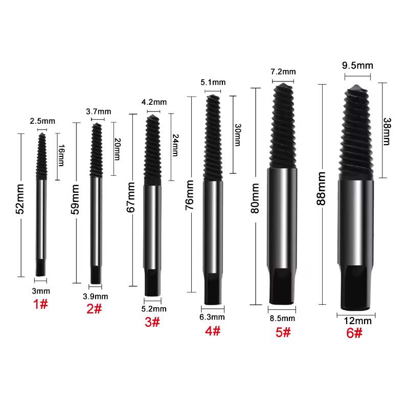 Extracteur de vis à tête cassée, 6 dents grossières, dents fines, robinet d'eau, extracteur de fil cassé, tournevis, outil, coffret en plastique, 5 pièces