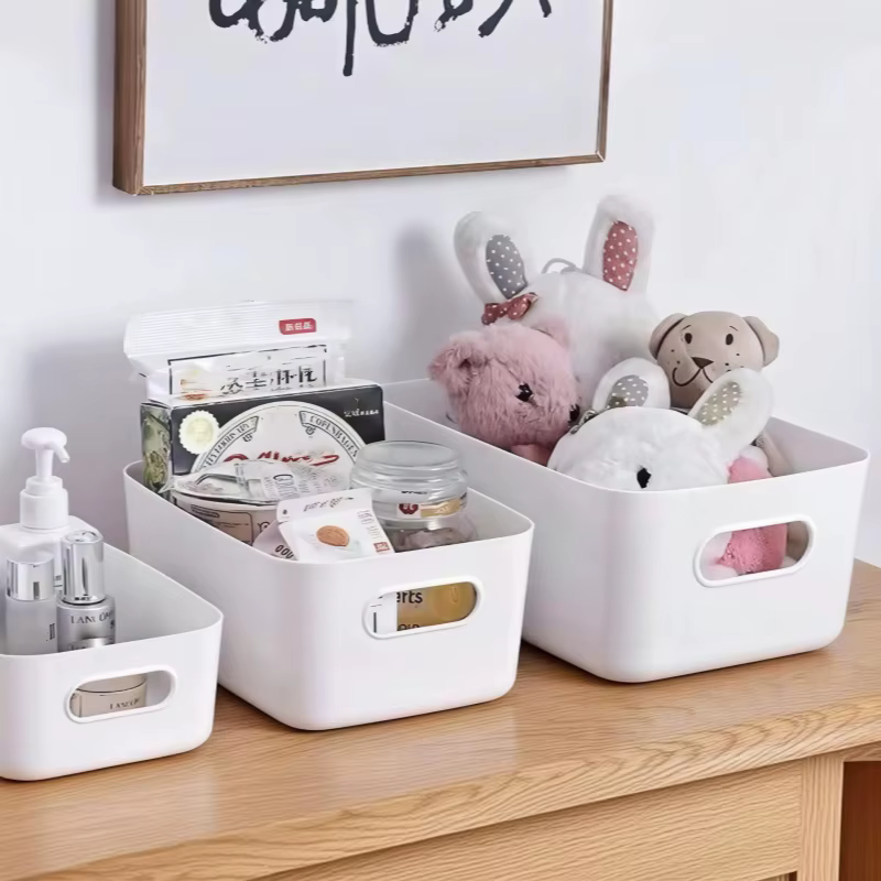 Boîte de rangement en plastique avec poignées, organiseur de bureau, panier de rangement multifonction pour jouets et articles divers, conteneur d'organisation pour la maison et le bureau