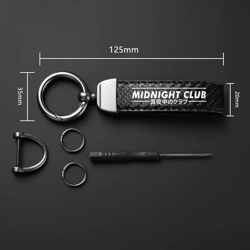 Porte-clés de voiture en cuir et Fiber de carbone avec logo du Club de minuit