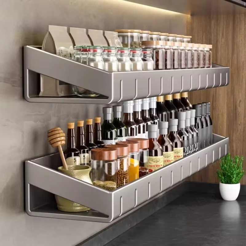 Étagère murale de rangement pour épices et condiments avec crochets suspendus