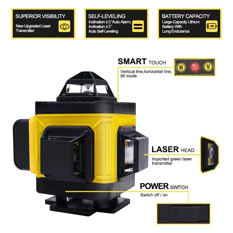 Pracmanu 16 lignes niveau laser 4D croix horizontale et verticale ligne verte 360 °