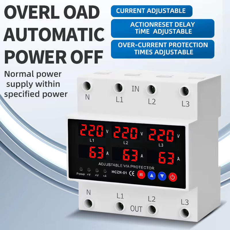 Rail Din surintensité sur tension sous-tension dispositif de Protection 40A 63A 100AVvoltage protecteur 220VAC