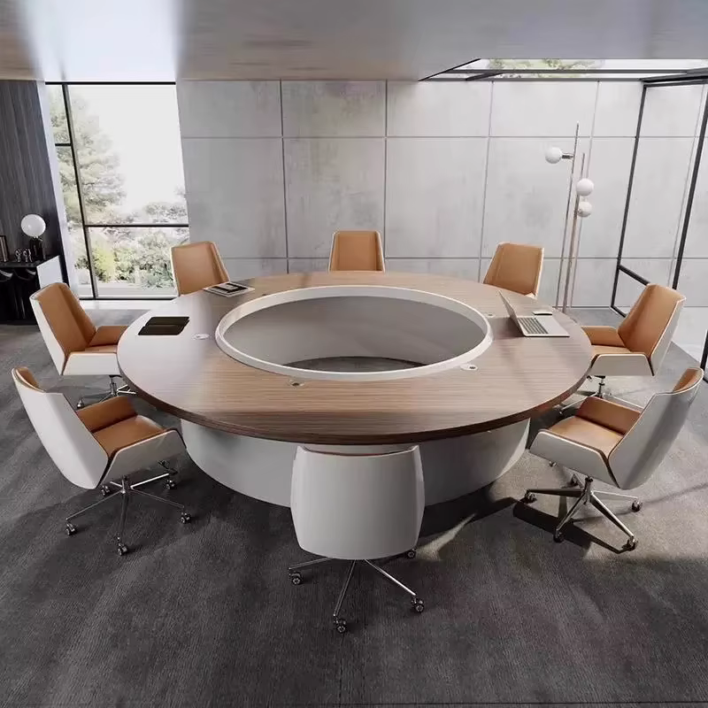 Table de conférence ronde, table moderne simple en forme de U, table et chaises de formation créative, grande négociation de luxe légère en noyer
