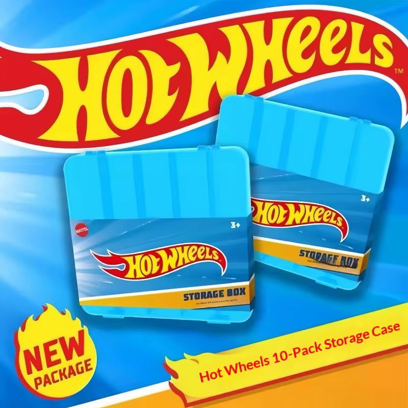 Nouvelle boîte de rangement Mattel Hot Wheels 2026 pour modèles de voitures, 10 compartiments, organisateur anti-poussière pour jouets de garçons, étui pour véhicules miniatures, cadeau d'anniversaire