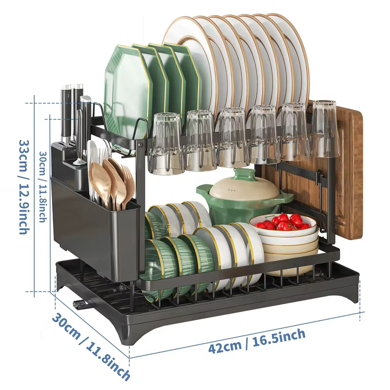 Égouttoir à vaisselle à 2 niveaux pour cuisine, support de rangement pour bols, couverts, baguettes, couteaux, fourchettes et tasses
