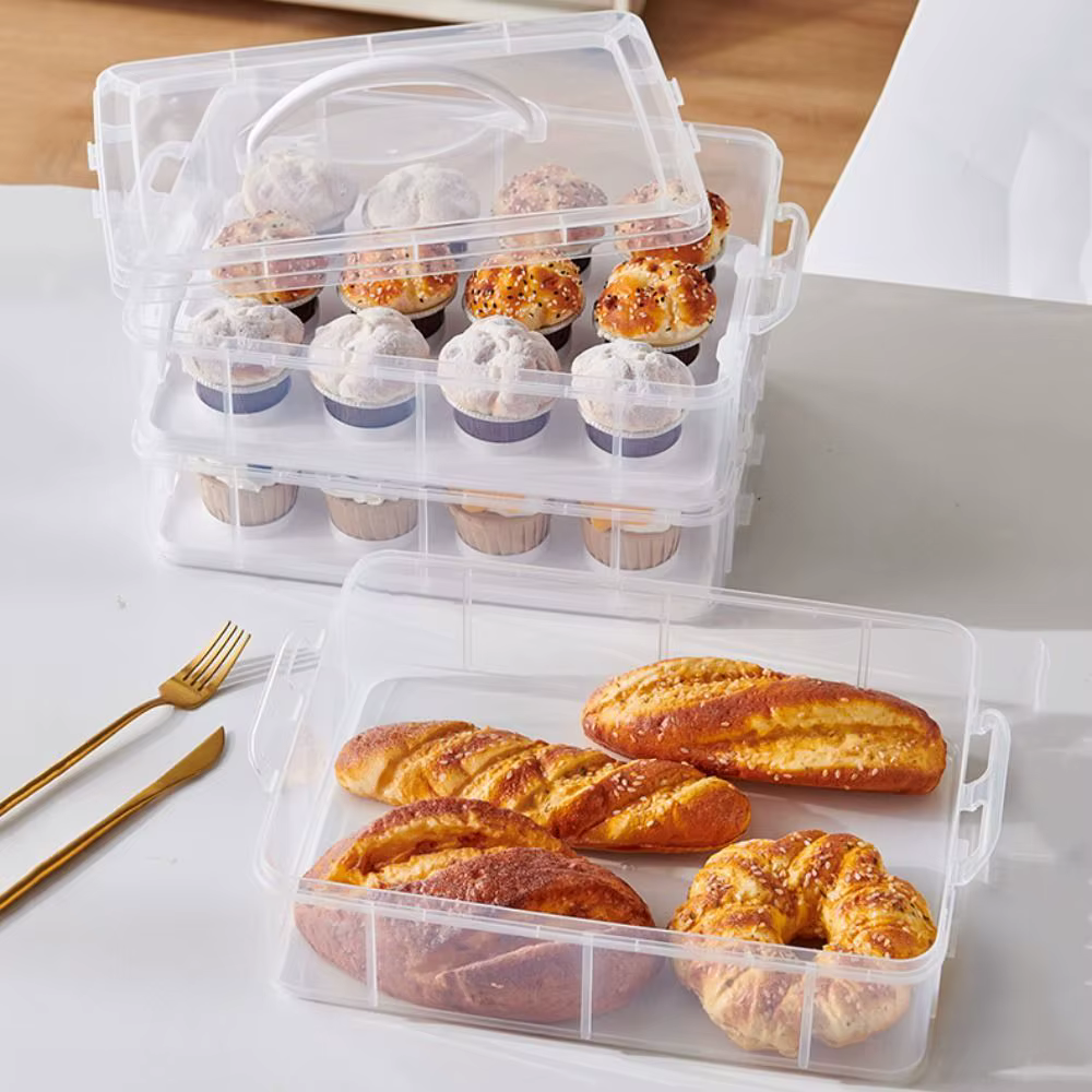 Porte-cupcakes à 2 niveaux Transparent avec couvercle et poignée