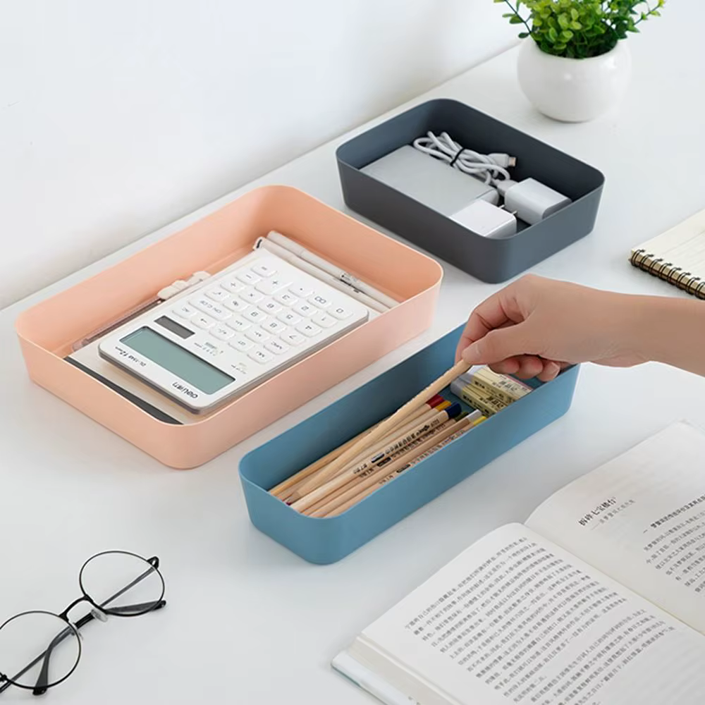 Boîte de rangement de bureau en plastique grande capacité