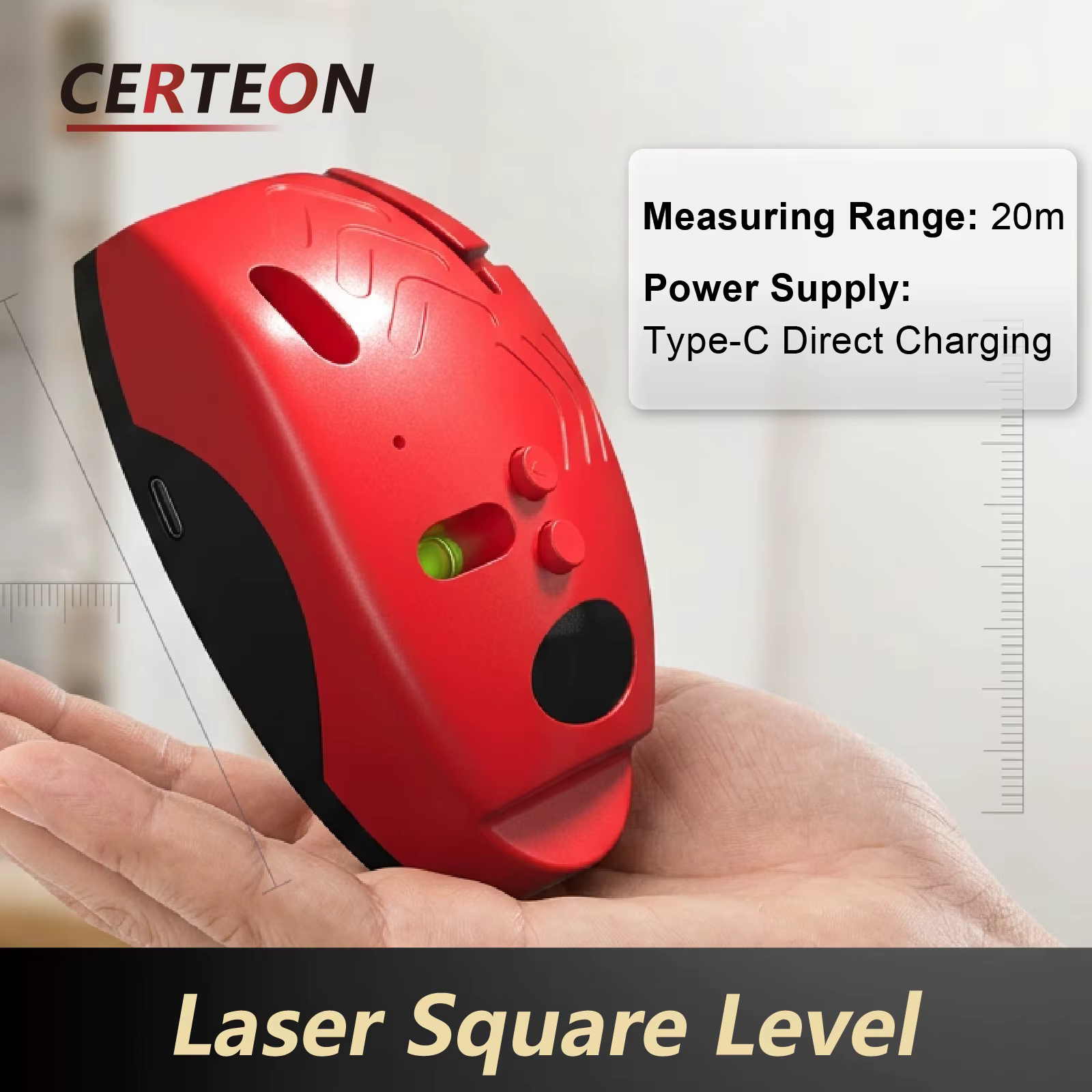 Niveau Laser Croix Rouge Auto-nivelant Double Faisceau 90° Aimant Intégré Recharge USB Batterie Lithium Outil de Mesure Haute Précision Compact