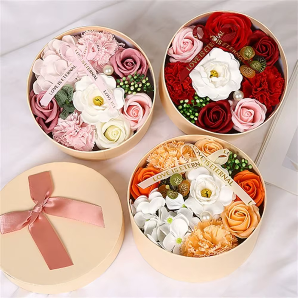 Coffret cadeau de fleurs de savon, plante artificielle, huile essentielle, savon de fleurs pour la fête des femmes, fête des mères, œillet de roses, décoration de salle de bains