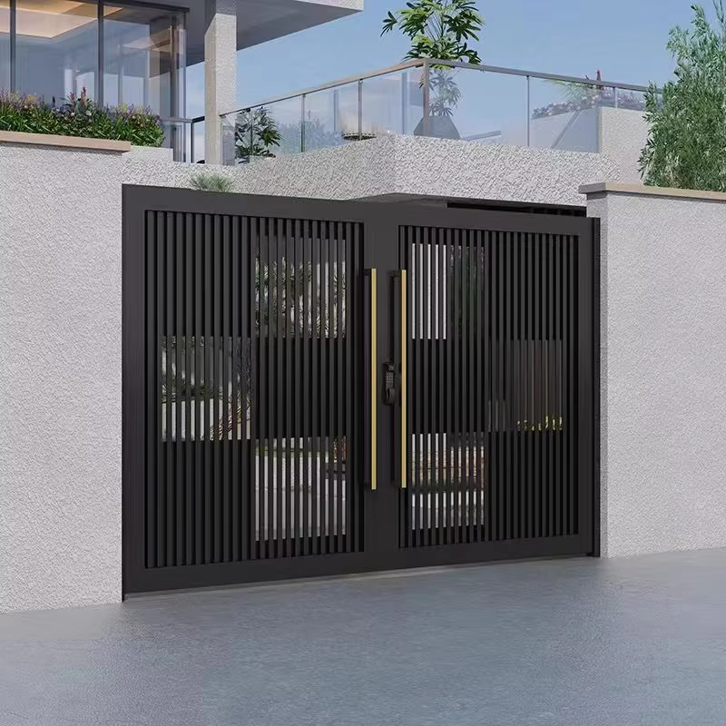 Porte de cour en fer forgé de haute qualité, design moderne, cadre en aluminium, porte de voie, clôture naturelle, nouvelle porte extérieure
