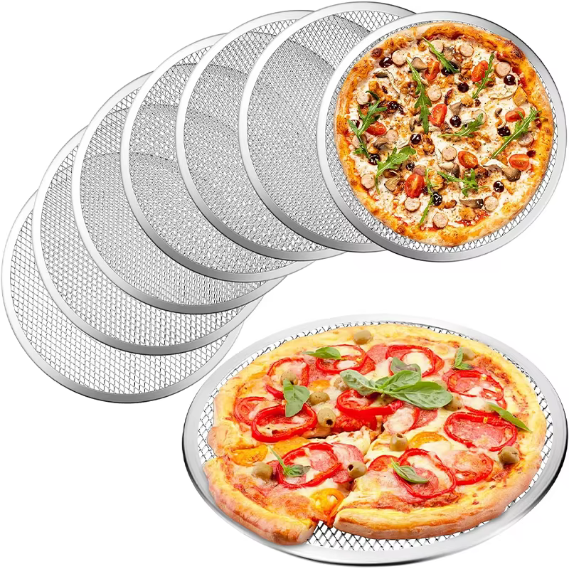 Poêle à pizza ronde en alliage d'aluminium avec trous
