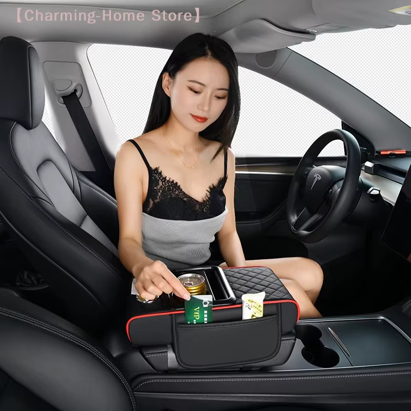 Boîte de rangement pour accoudoir de voiture, Organisateur de console centrale de voiture, Coussin rehausseur d'accoudoir avec porte-gobelet, Boîte de rangement pour accoudoir