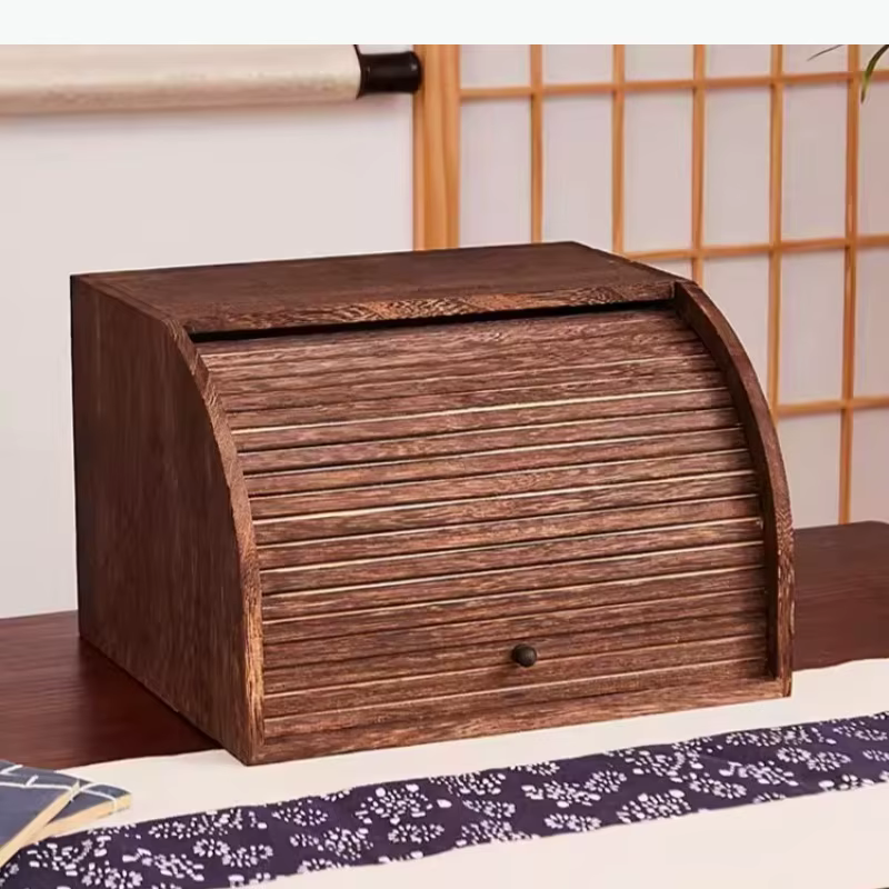 Meuble de rangement en bois massif anti-poussière avec porte à rideau coulissant, bac de rangement et étagère pour la maison