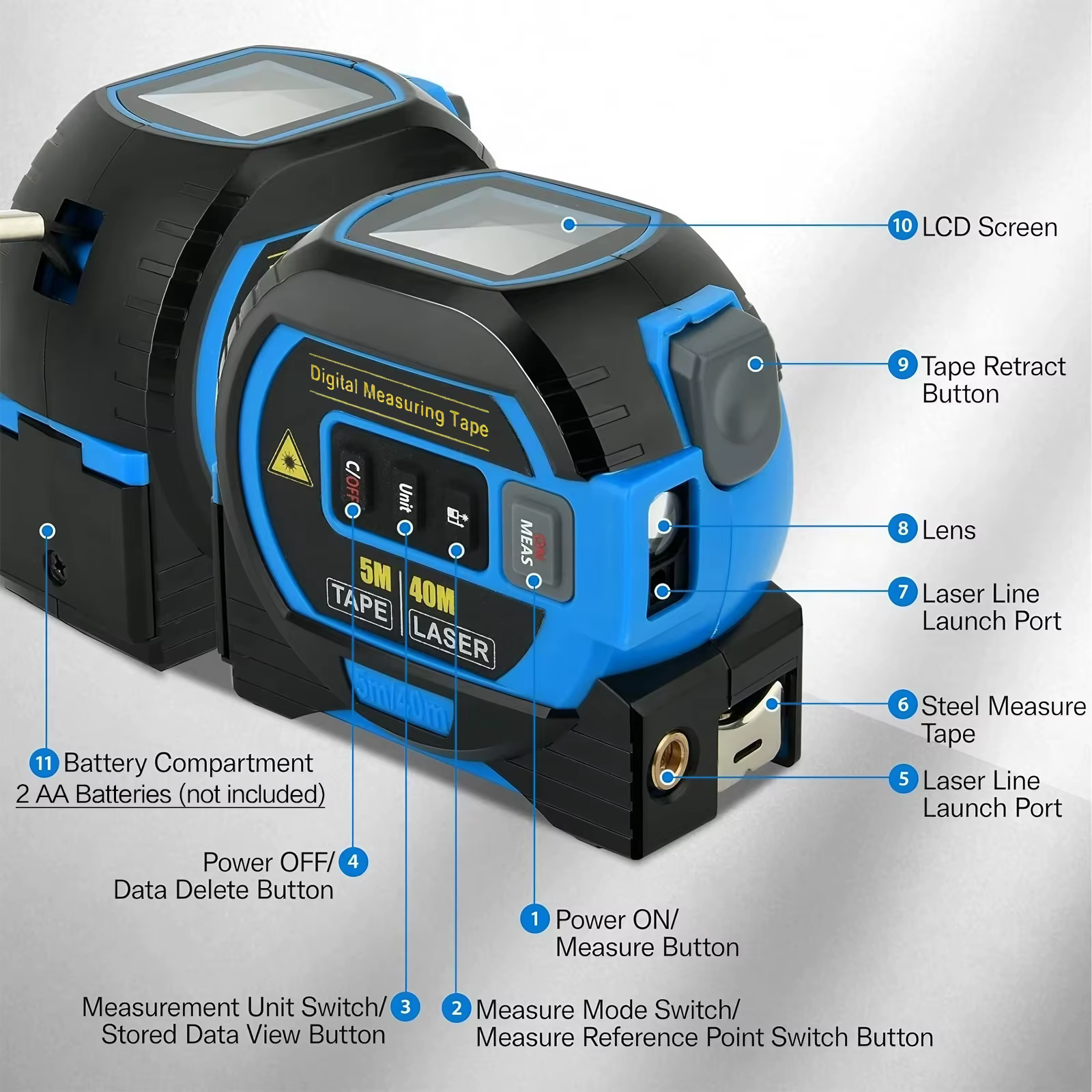 Mètre laser 40M 60M, outil de mesure de distance infrarouge 3-en-1, règle de mesure intelligente haute précision, instrument de mesure