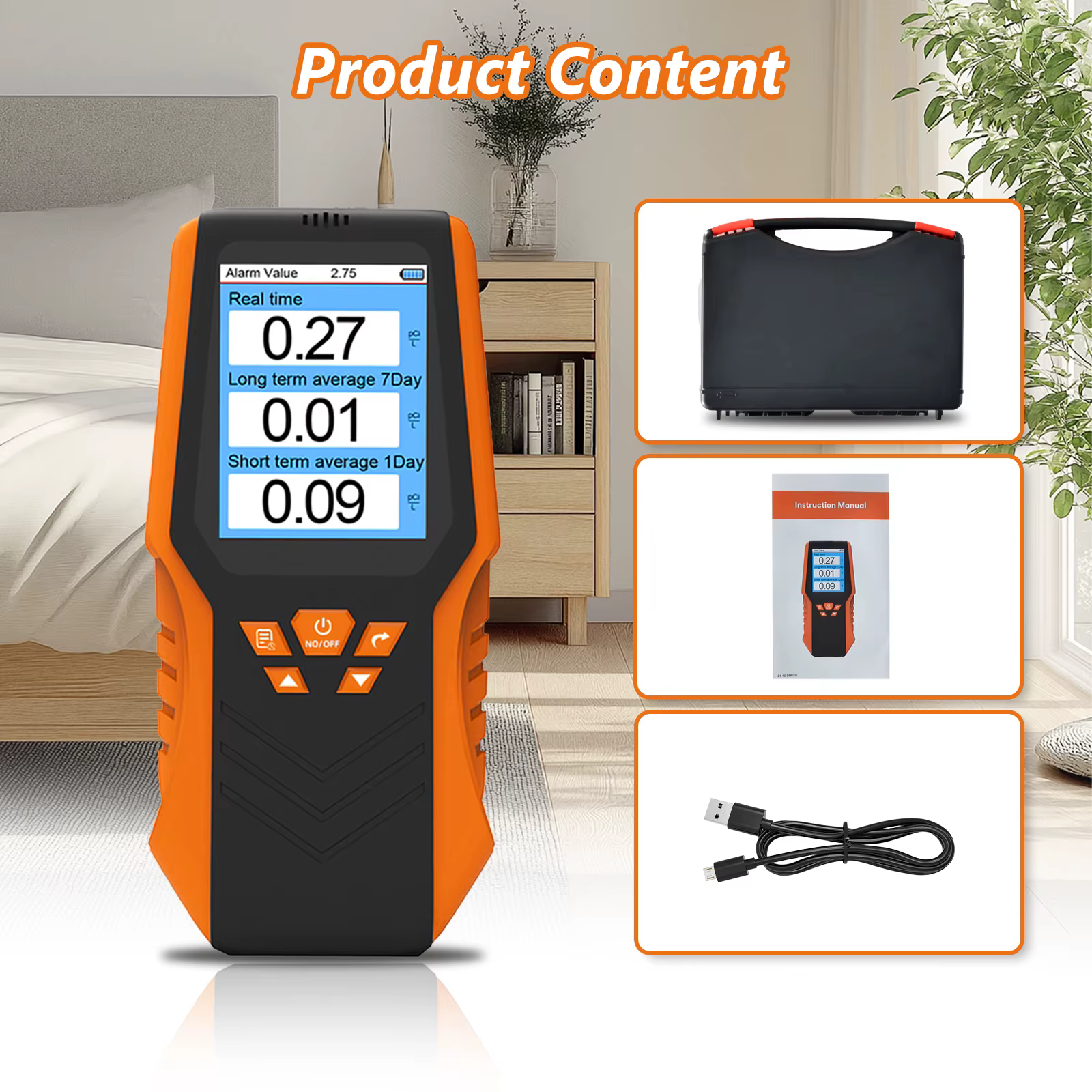 Détecteur de Radon Portable, testeur de gaz Radon 0.1-1750 pCi/L, résultats rapides et précis pour la surveillance domestique et de l'environnement