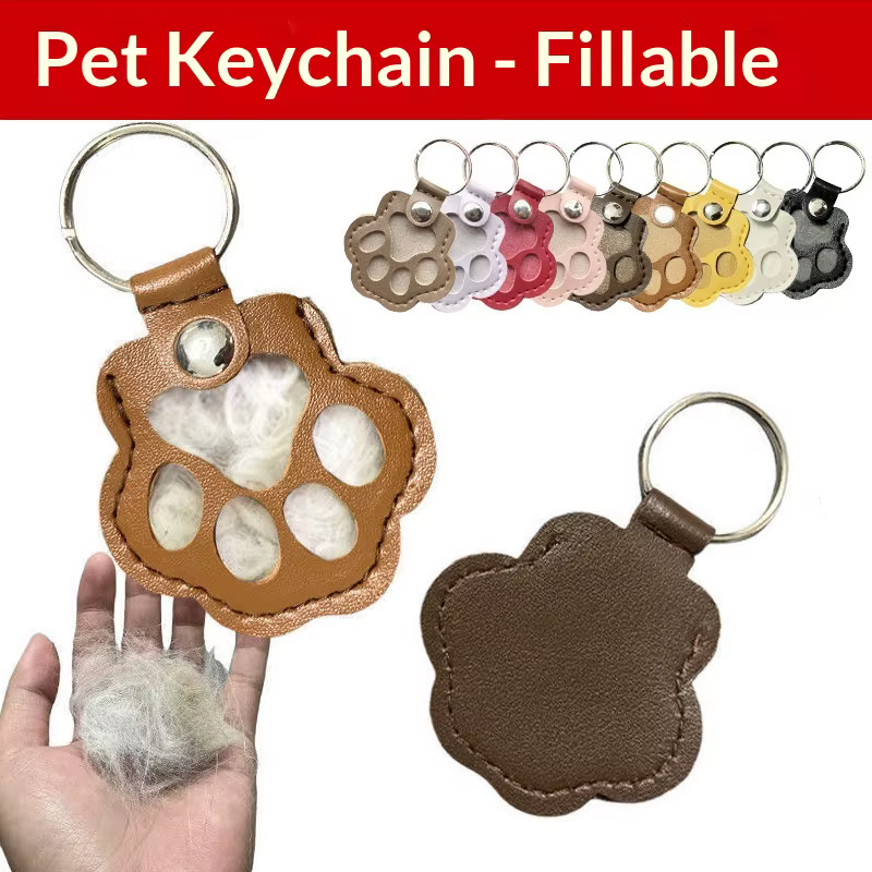 Porte-clés collecteur de poils de chien en cuir