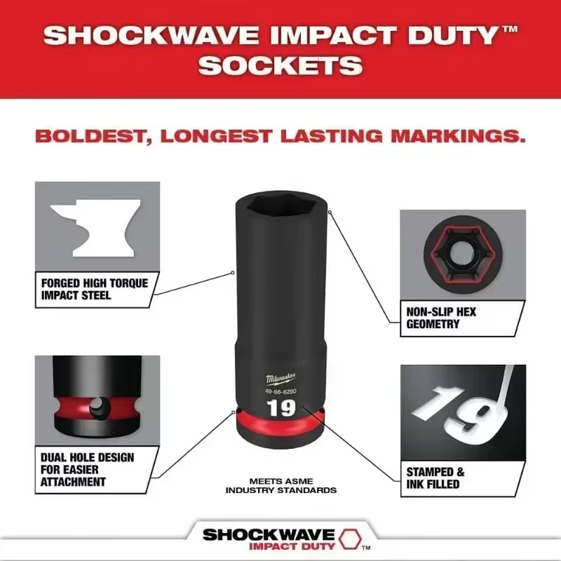 MILWAUKEE 49-66-7014 Impact Duty 14 pièces 1/2 "entraînement métrique profond 6 points douilles Kits HOCKWAVE clé