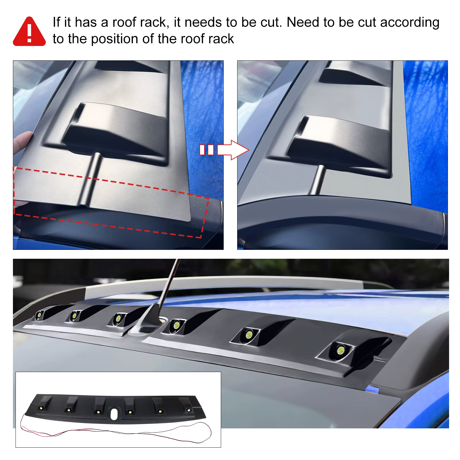 Aileron de toit avant LED noir pour Ford Ranger Raptor, barre lumineuse de couverture de Spomicrophone, accessoires de voiture, 256, 2015, 2016, 2017, 2018, 4tage
