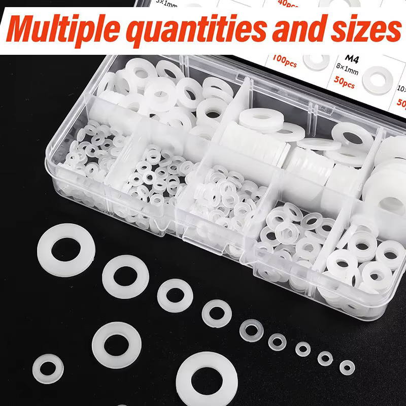 1 boîte de rondelles plates en plastique mixtes M2 M2.5 M3 M4 M5 M6 M8 M10