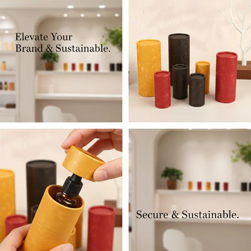 Boîte Cadeau Cylindrique Universelle - 1 Pièce Contenant en Papier Kraft pour Bouteilles d'Huiles Essentielles et Thé - Solution d'Emballage Écologique