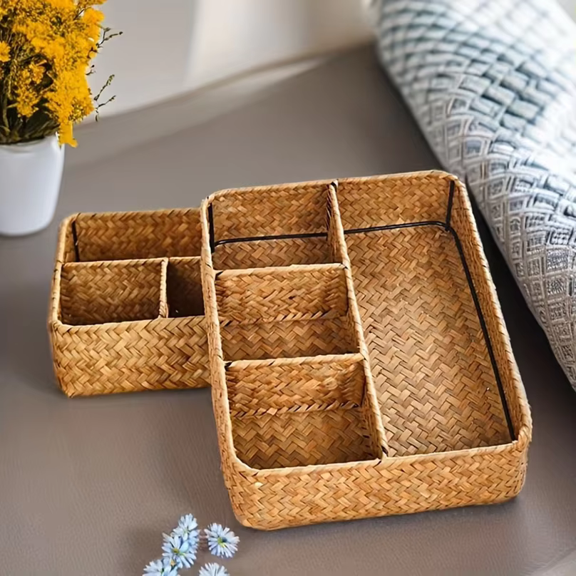Panier de rangement en jonc de mer tressé