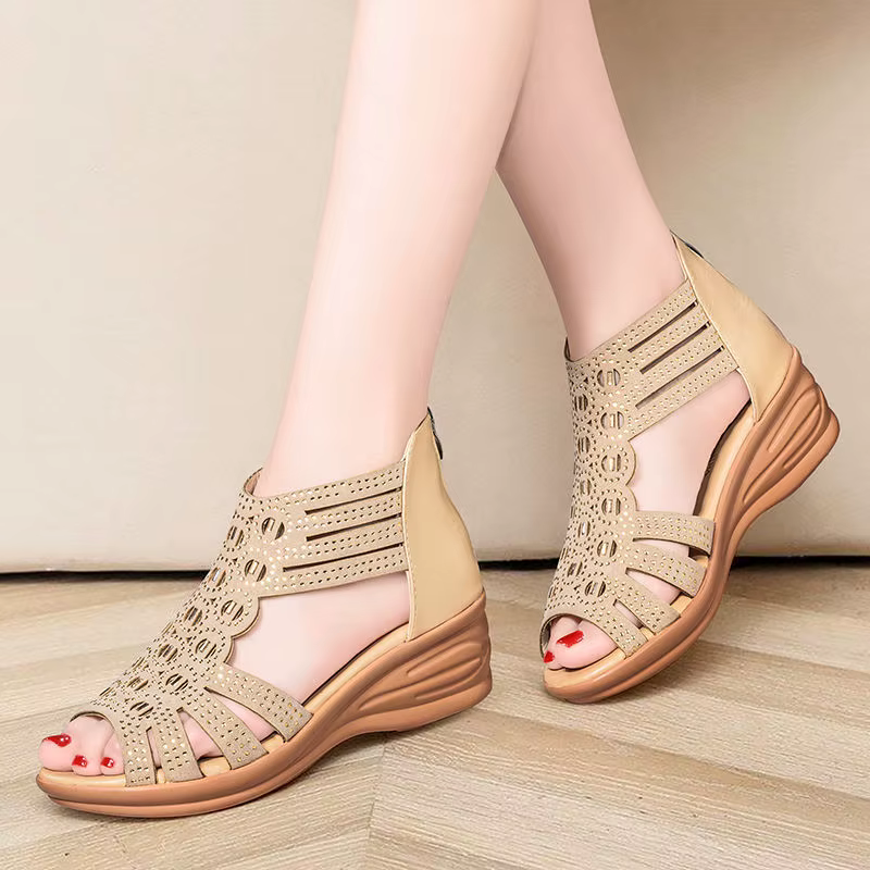 Sandale femme sandales orthopédiques compensées pour femmes chaussure noire marques élégantes plate-forme romaine talon moyen été nouveau 2025 talons chaussures