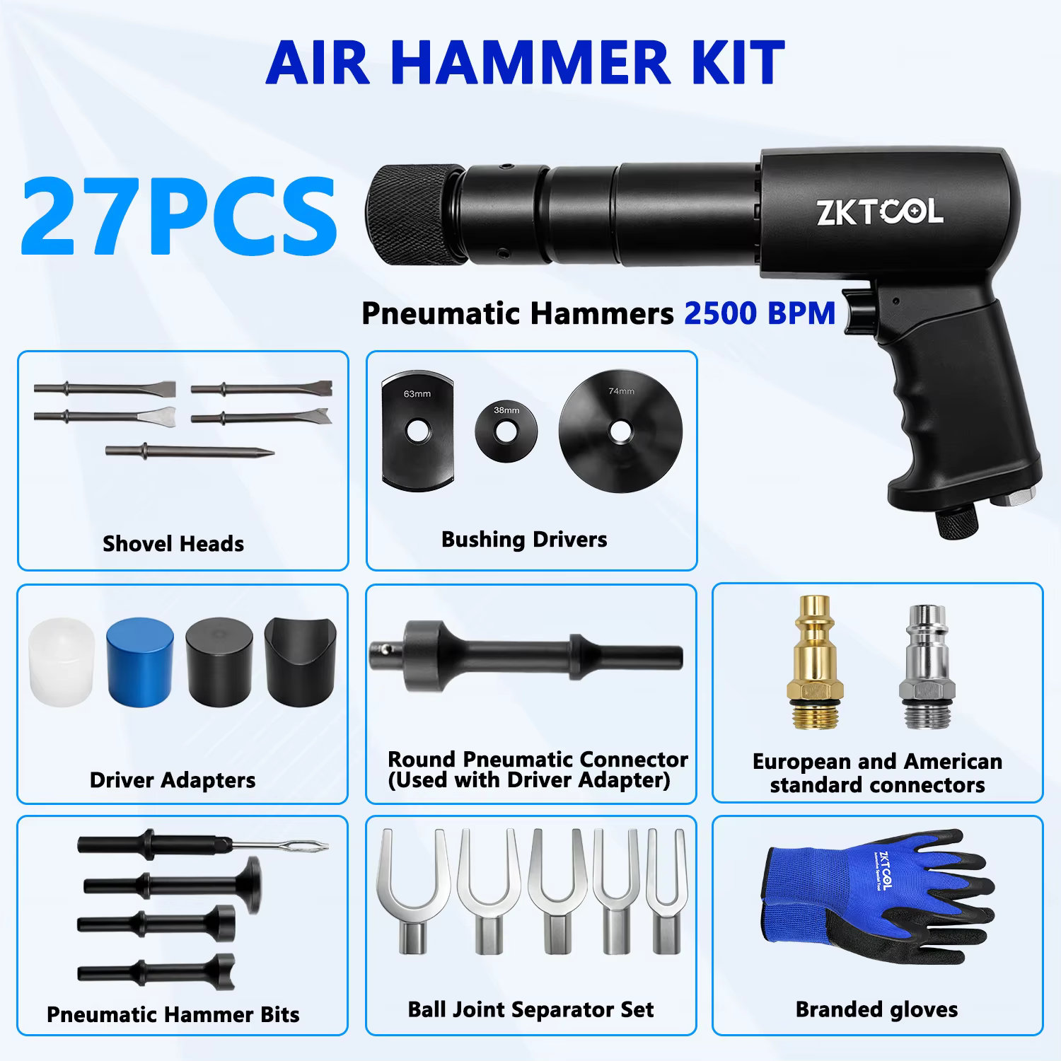 Kit de marteau pneumatique 27 pièces
