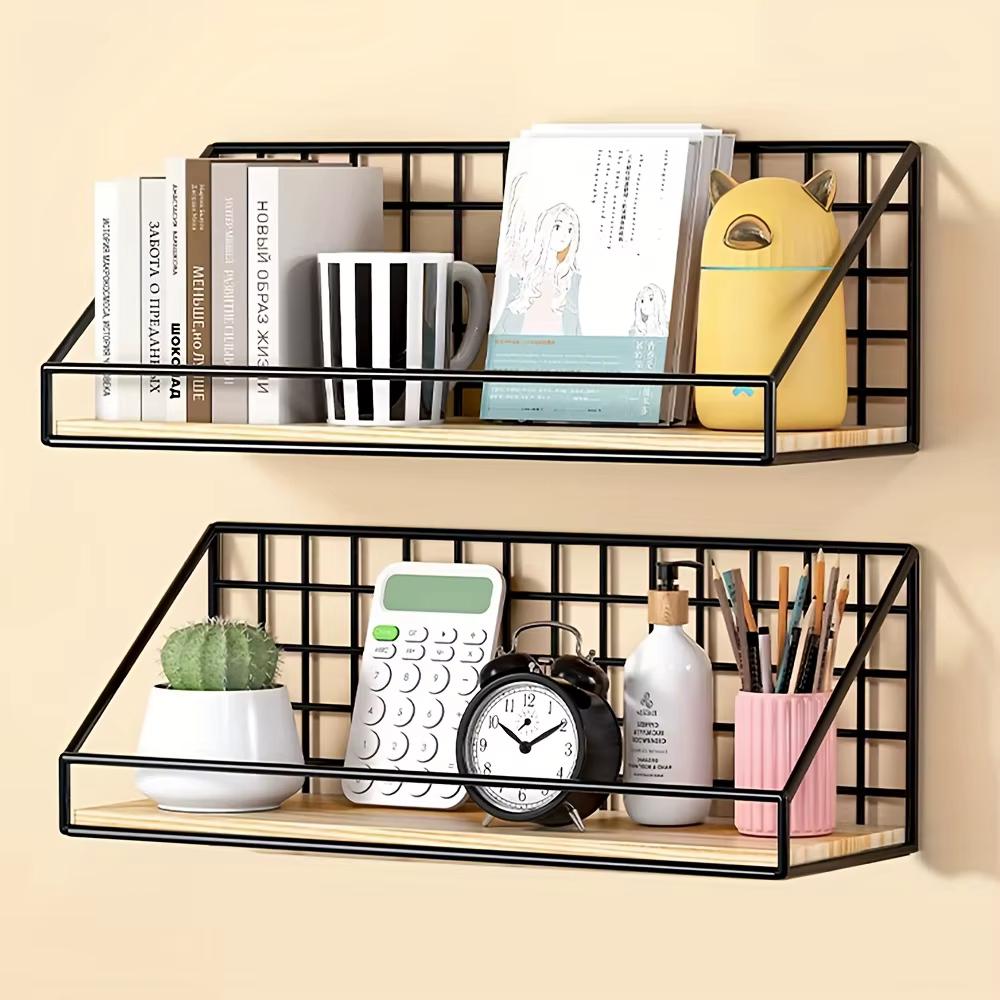 Étagère murale de rangement en bois et métal