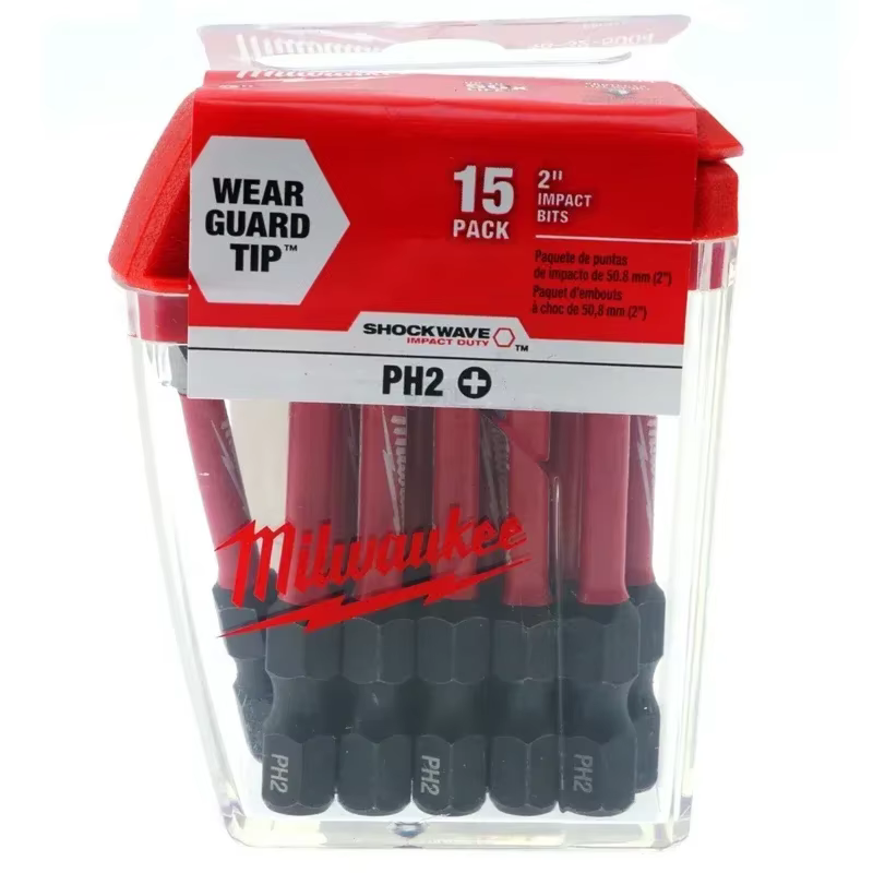 MILWAUKEE Shockwave 2 "ensemble d'embouts de tournevis 15 pièces HSS robuste résistant à l'usure accessoires pour outils électriques 48-32-5004