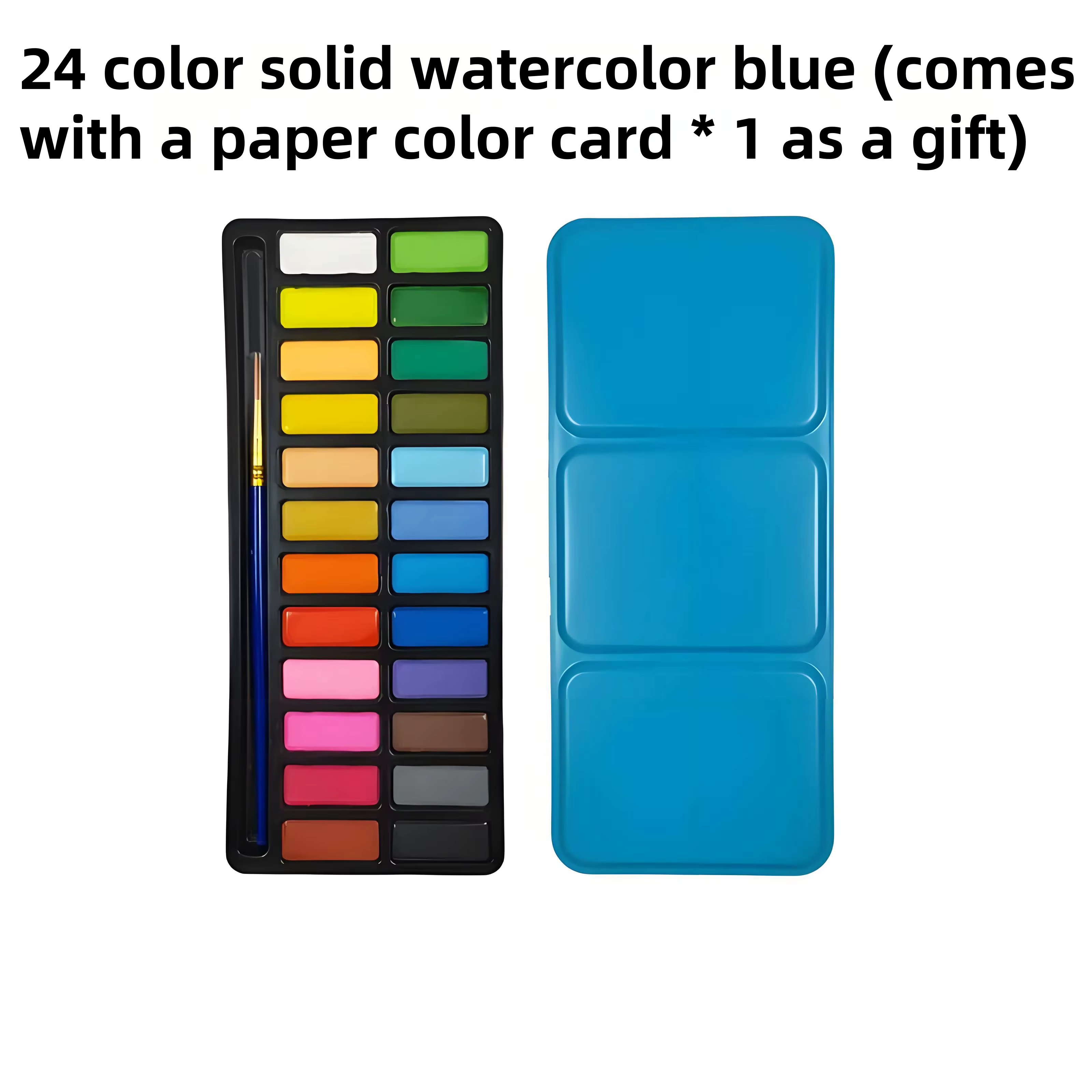 Boîte en fer de 24 couleurs de peinture à l'aquarelle solide, stylo et nuancier gratuits. Convient aux débutants en peinture et au dessin.