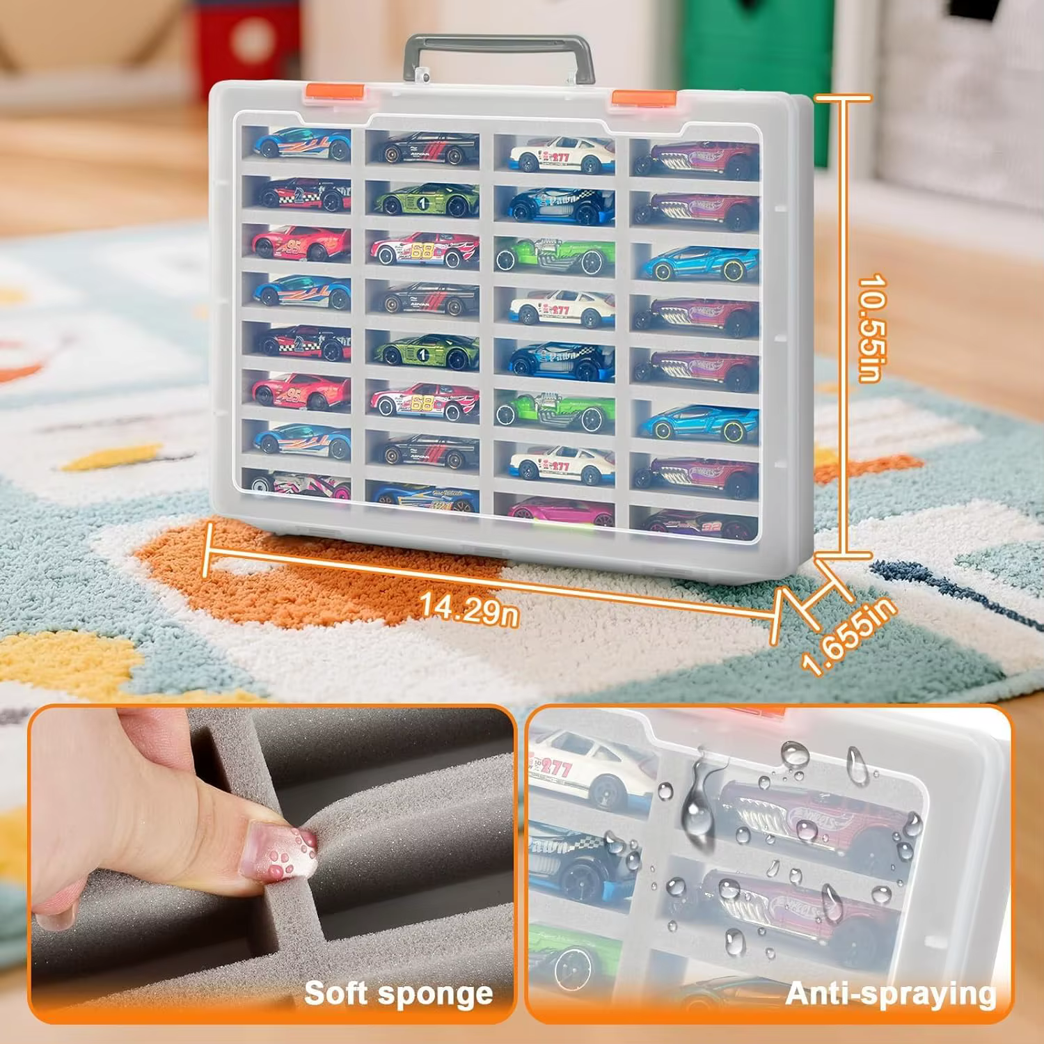 Organisateur de rangement pour voitures miniatures : 32 emplacements en mousse, vitrine 1/64 pour Hot Wheels/Matchbox/autres. Support mural pour voitures miniatures