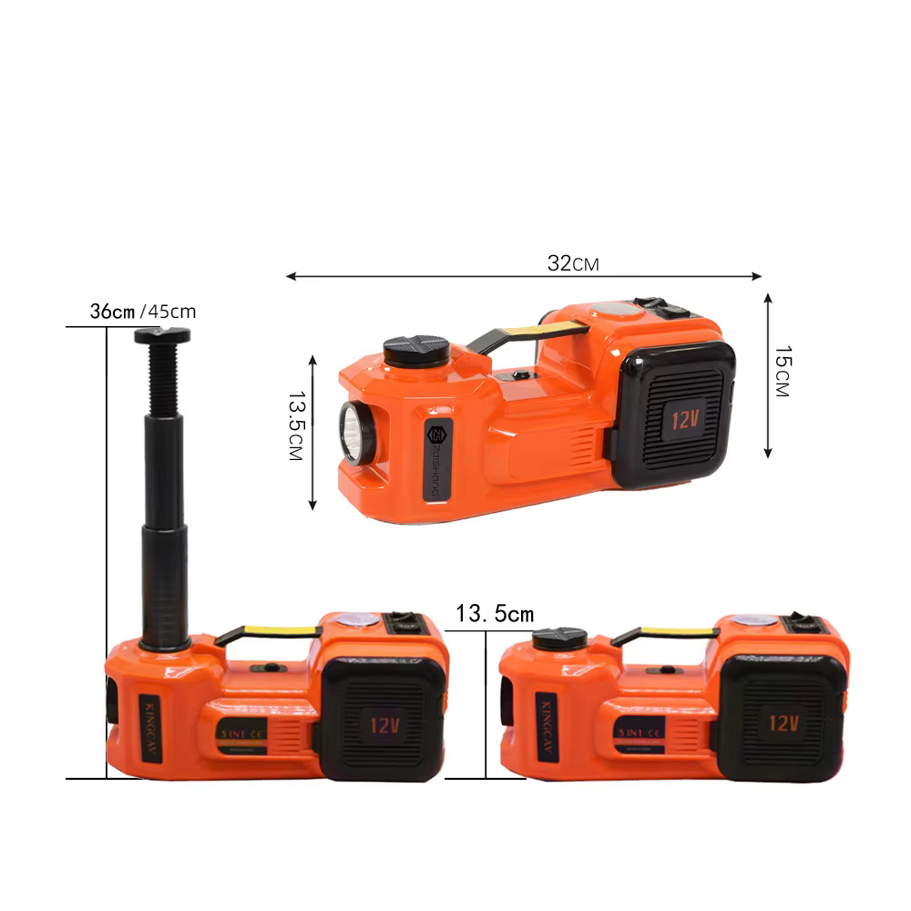 Cric hydraulique électrique 12V 5 tonnes avec pompe de gonflage de pneus et lampe torche LED 3 en 1