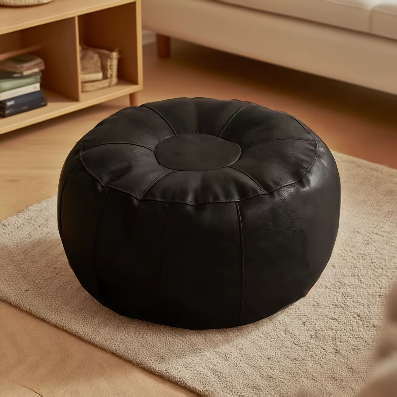 Pouf de rangement en cuir PU, non rembourré, rond, à remplir de vêtements, grande capacité, minimaliste, repose-pieds de canapé