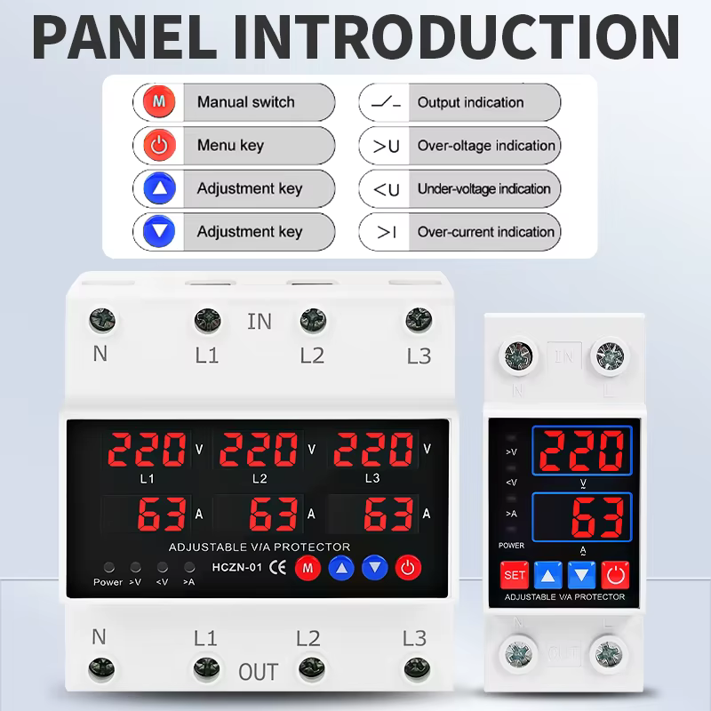 Rail Din surintensité sur tension sous-tension dispositif de Protection 40A 63A 100AVvoltage protecteur 220VAC