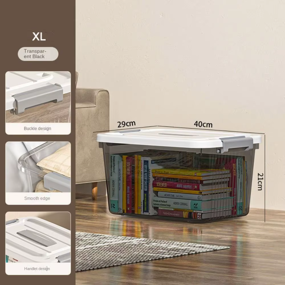 Boîte de rangement noire transparente durable en plastique avec couvercle