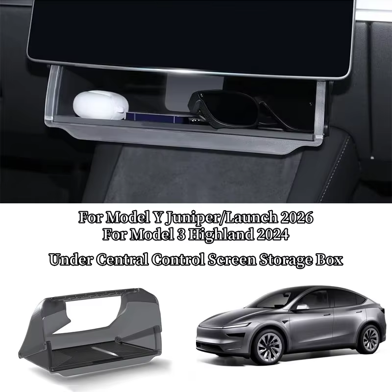 Boîte de rangement sous l'écran de la console centrale pour Tesla Model 3/Y Juniper/Launch 2026, Organiseur de rangement caché pour la console centrale
