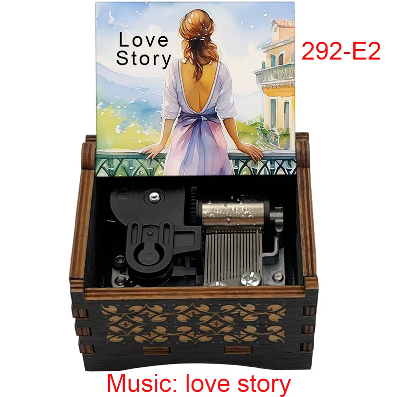 Boîte à musique en bois histoire d'amour