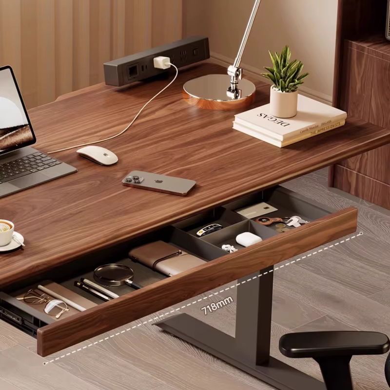Organisateur de tiroir sous le bureau, étagère de rangement sur pied en bois de noyer noir, accessoire de bureau, organisateur de bureau d'ordinateur caché