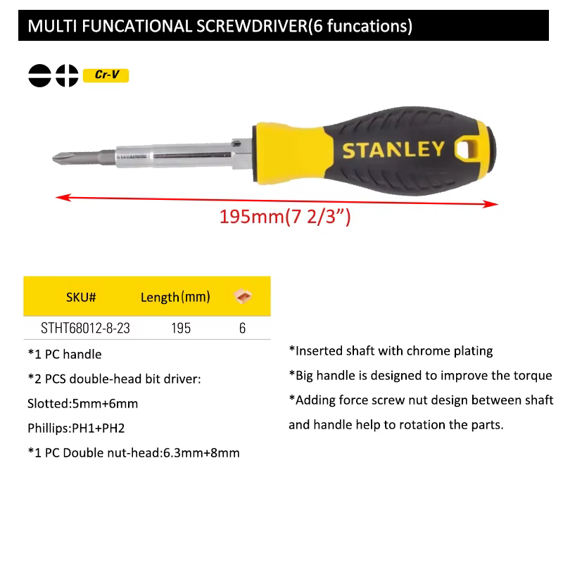 Kit de tournevis multifonction 6 en 1 Stanley 0-68-012