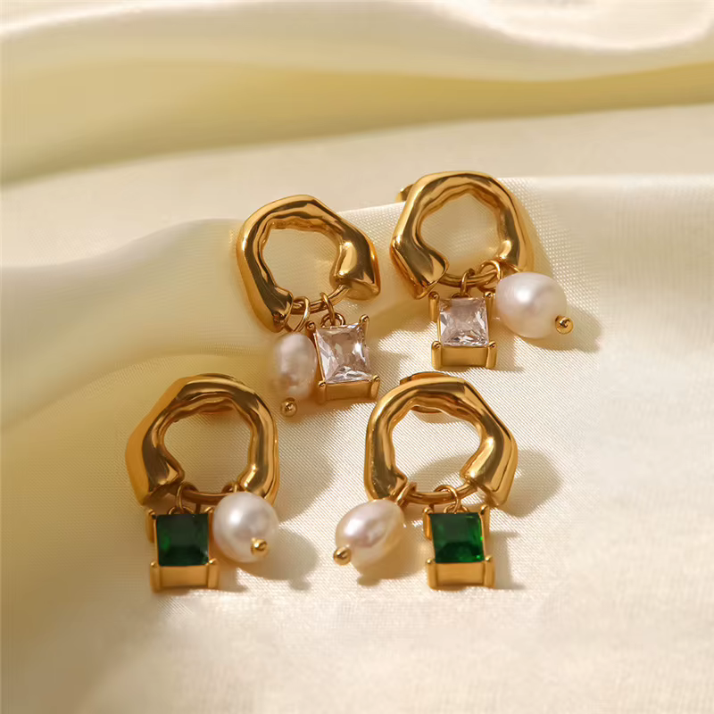 Boucles d'oreilles carrées en cristal vert pour femmes