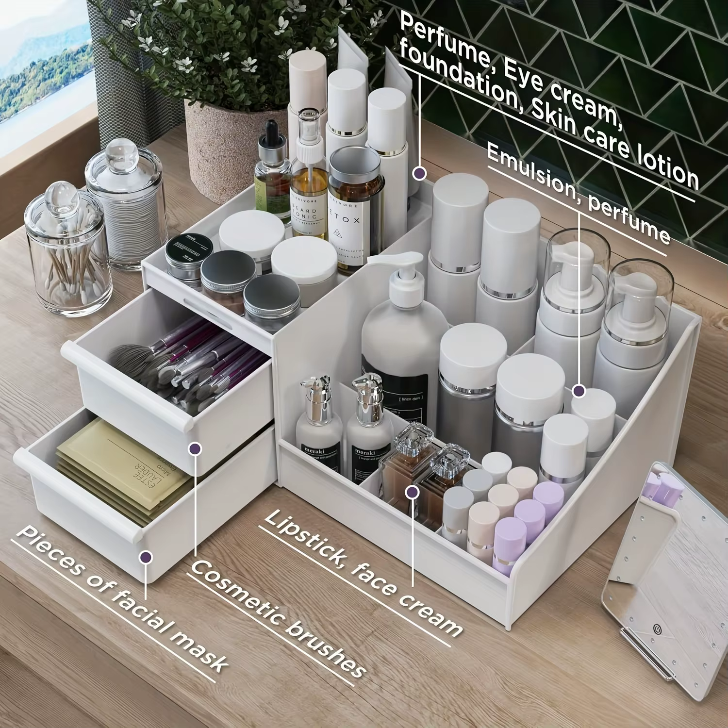 Organisateur de parfums et de colognes pour hommes avec tiroirs - Boîte de rangement cosmétique de comptoir adaptée aux soins de la peau et aux articles de toilette