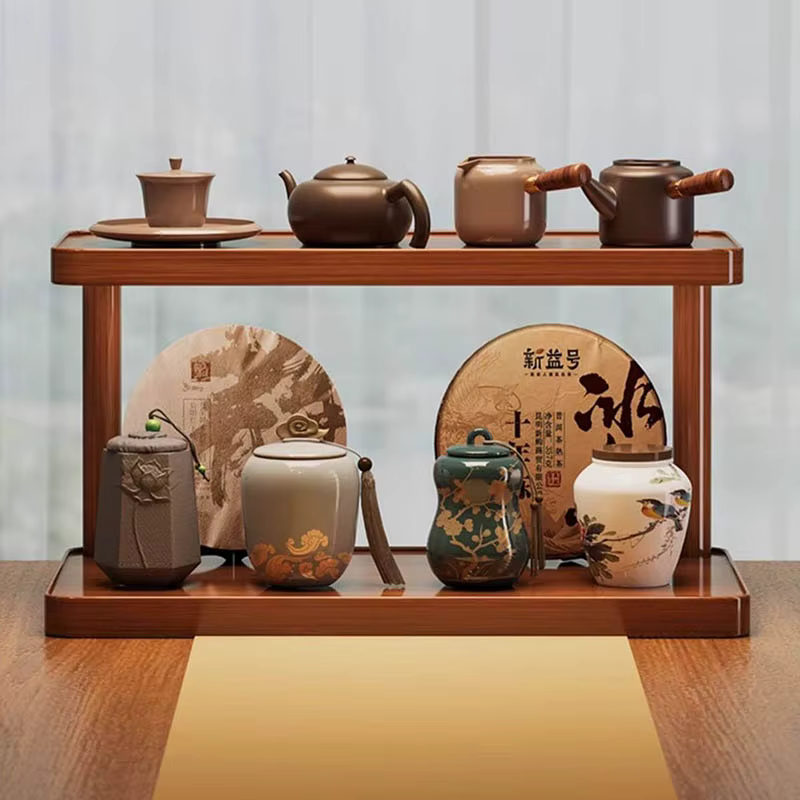 Support de rangement polyvalent en bois à 2 niveaux pour cuisine et salle de thé
