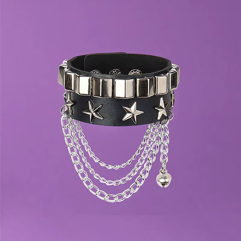 Bracelet Punk en cuir PU pour femmes et hommes, Rivet étoile, Hip Hop gothique, fille foncée, bijoux Rock, pendentif, chaîne d'amour, accessoires Hip Hop